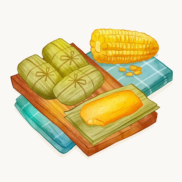Ilustración de pamonha dibujada a mano