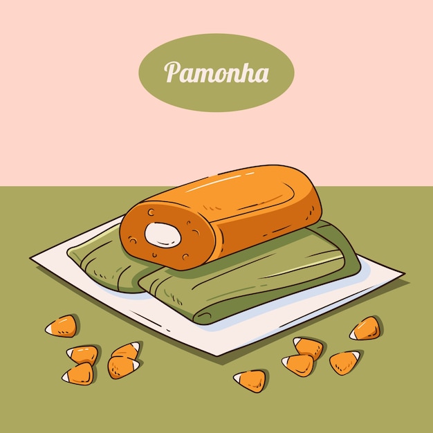 Ilustración de pamonha dibujada a mano