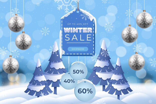 Ilustración y pancarta de venta de invierno en gradiente