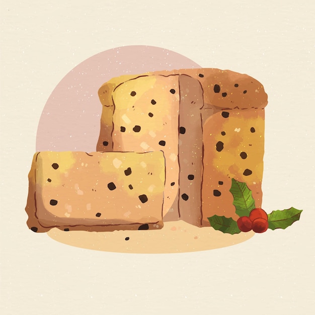 Ilustración de panettone de acuarela con chispas de chocolate