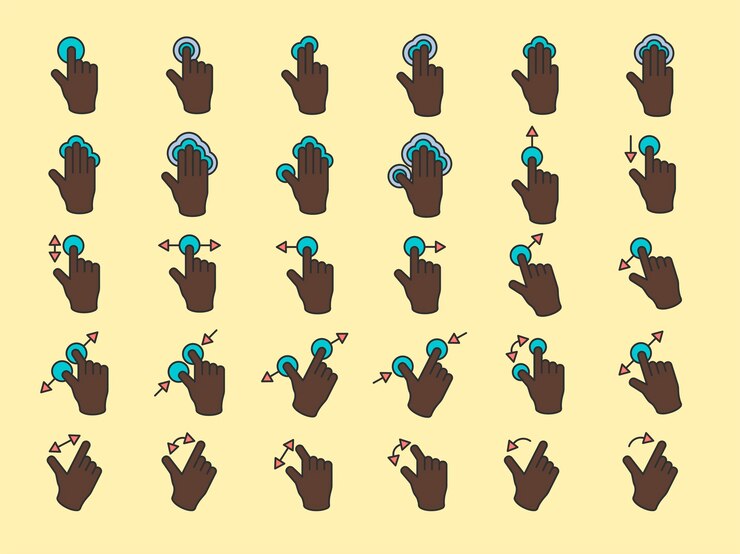 Vector gratuito ilustración de pantalla táctil con gesto de manos en línea delgada