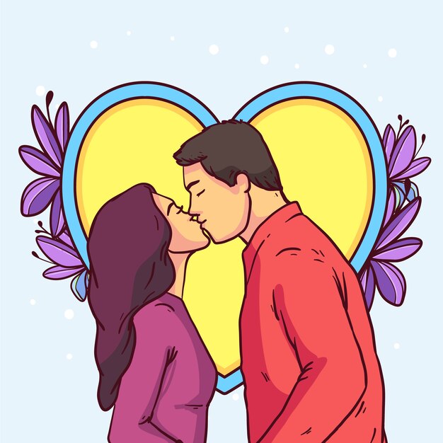 Ilustración de pareja asiática dibujada a mano