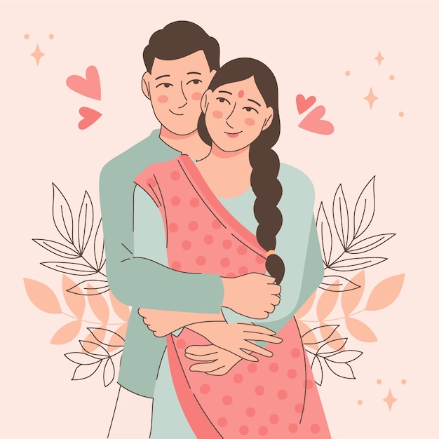 Vector gratuito ilustración de pareja asiática dibujada a mano