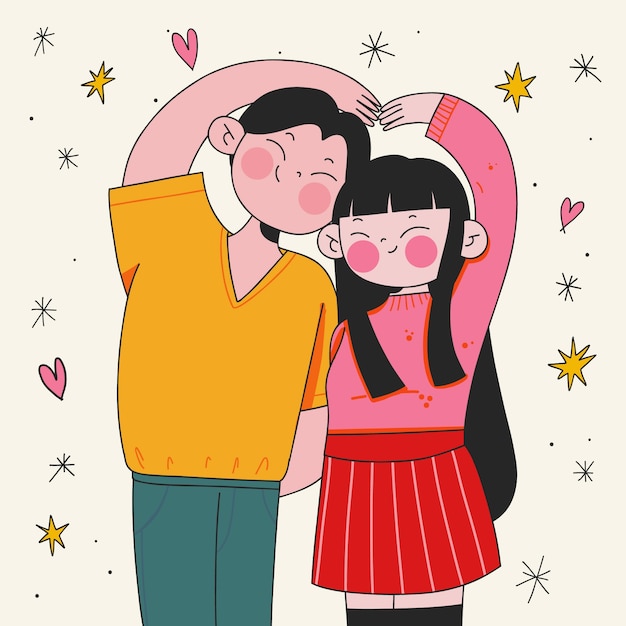 Vector gratuito ilustración de pareja asiática dibujada a mano