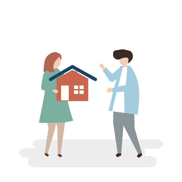 Ilustración de una pareja comprando una nueva casa