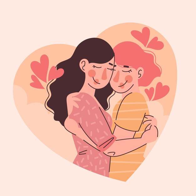 Ilustración de pareja de lesbianas plana orgánica