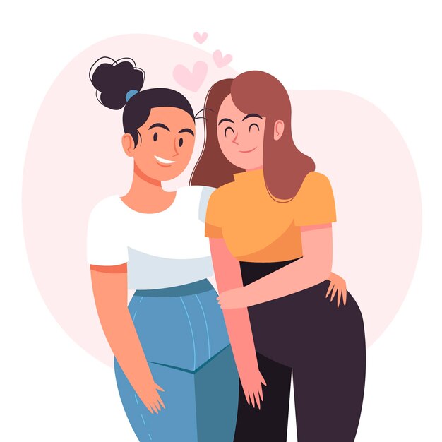 Ilustración de pareja de lesbianas plana orgánica