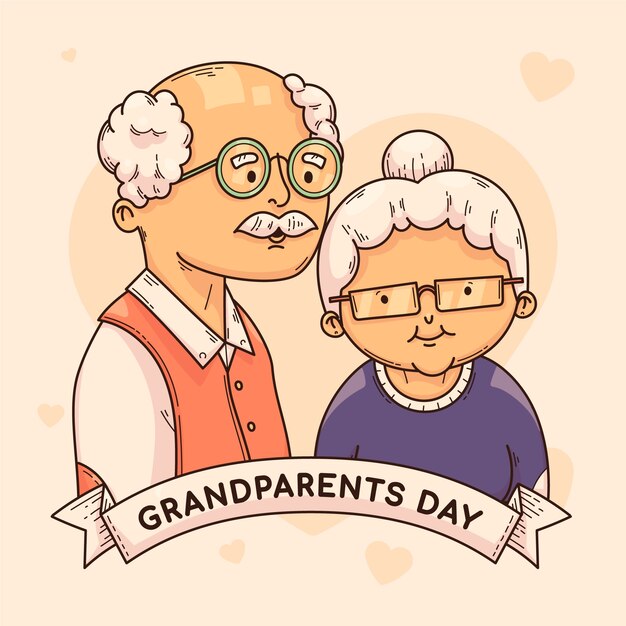 Ilustración de pareja senior dibujada a mano
