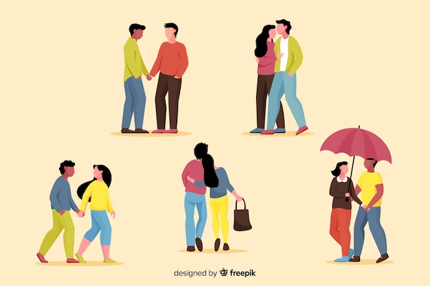 Ilustración de parejas jóvenes caminando colección