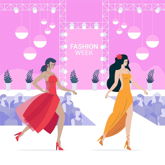 Vector gratuito ilustración de pasarela de desfile de moda dibujado a mano plana