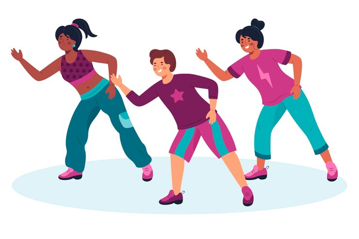 Vector gratuito ilustración de pasos de fitness de baile dibujado a mano plana