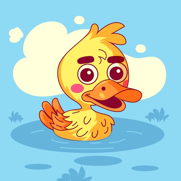 Ilustración de pato de dibujos animados dibujados a mano