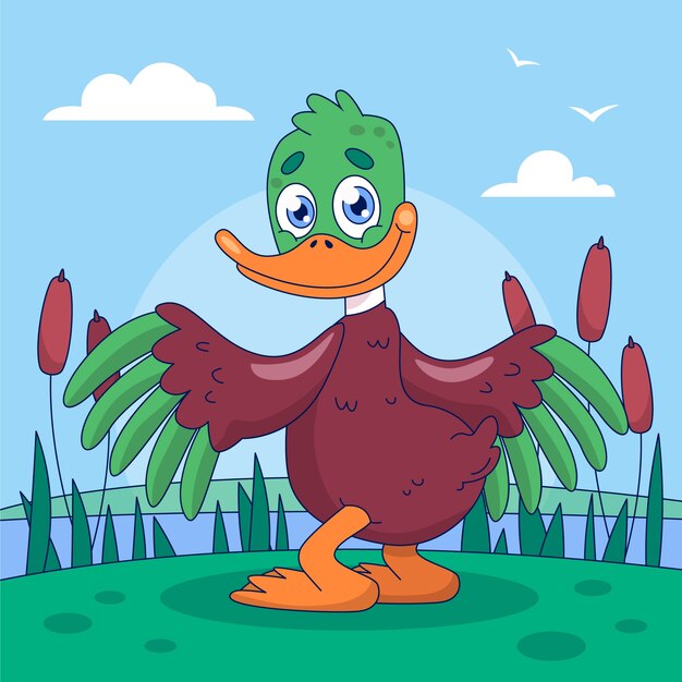 Ilustración de pato de dibujos animados dibujados a mano