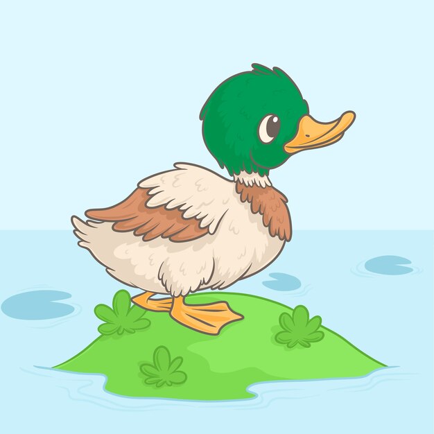 Ilustración de pato de dibujos animados dibujados a mano