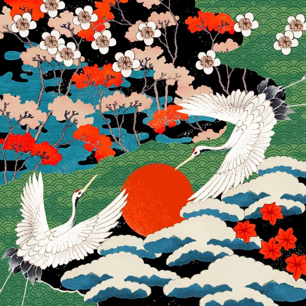 Ilustración de patrón de arte japonés vintage