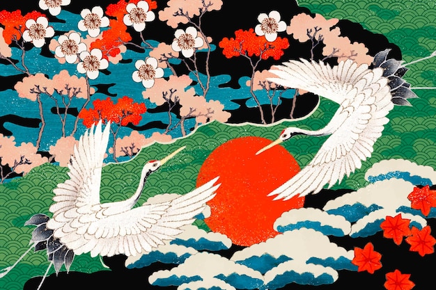 Vector gratuito ilustración de patrón de arte japonés vintage