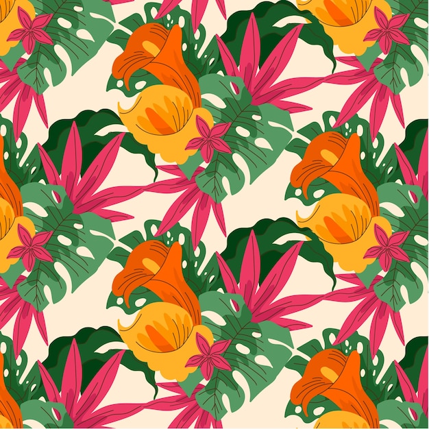 Ilustración de patrón de camisa hawaiana dibujada a mano