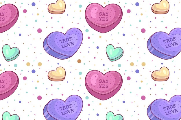 Ilustración de patrón de corazones de conversación de diseño plano