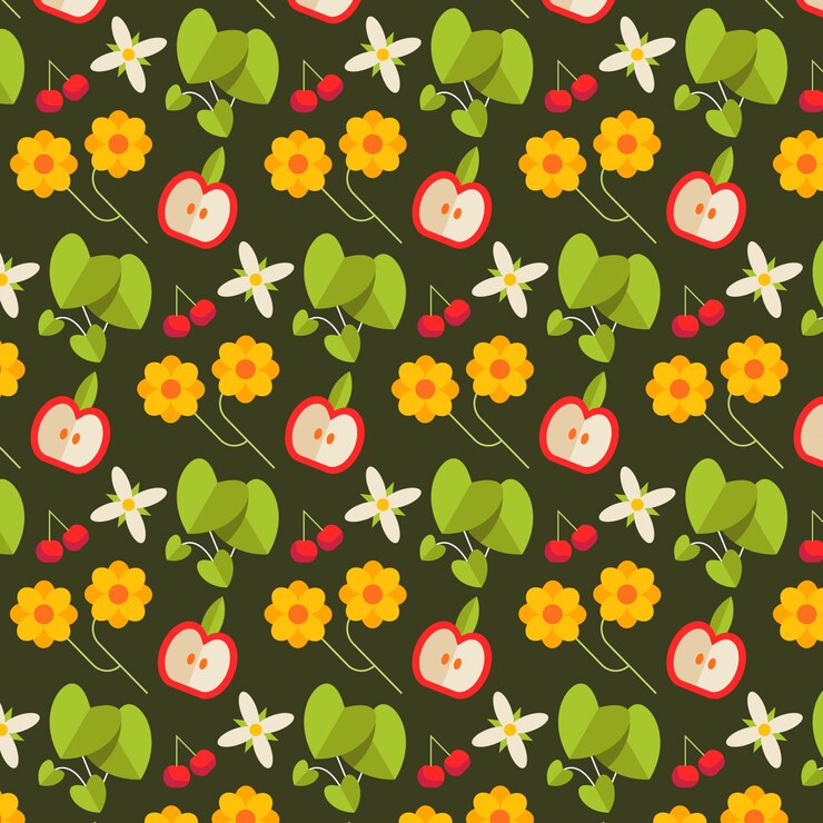 Vector gratuito ilustración de patrón floral y fruta de diseño plano