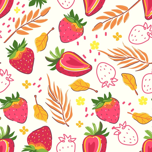 Ilustración de patrón floral y fruta de diseño plano