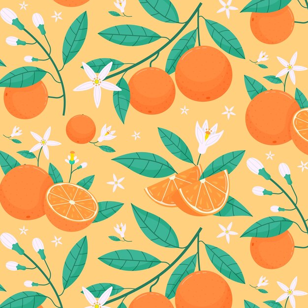 Ilustración de patrón floral y fruta de diseño plano