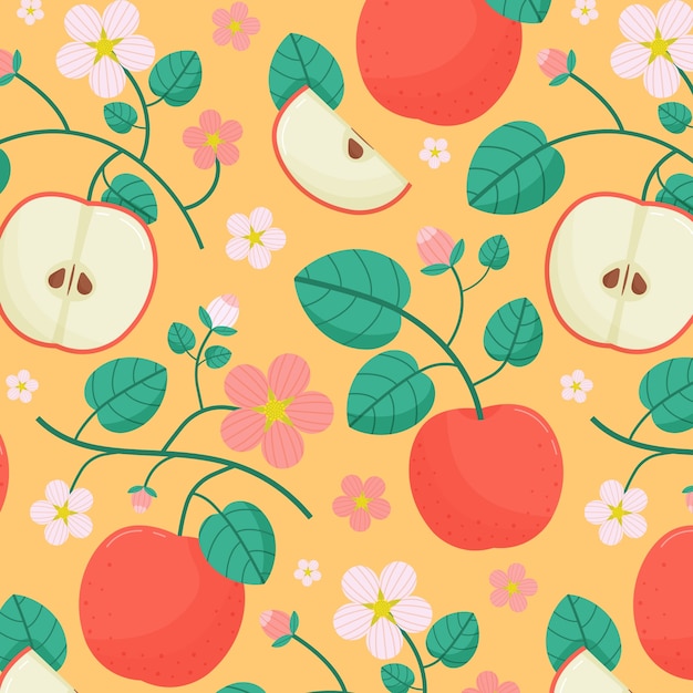 Vector gratuito ilustración de patrón floral y fruta de diseño plano