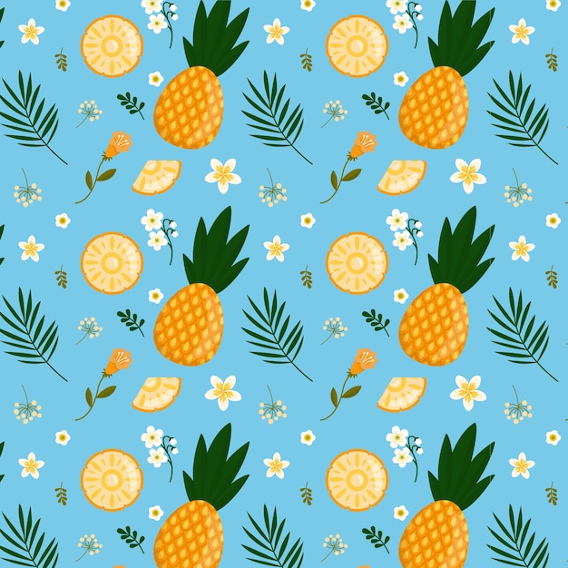 Ilustración de patrón floral y fruta de diseño plano