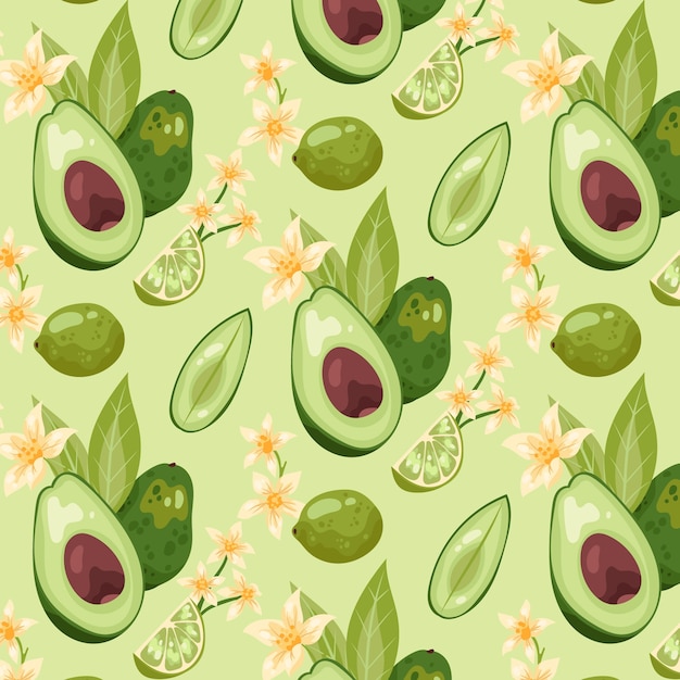 Ilustración de patrón floral y fruta de diseño plano