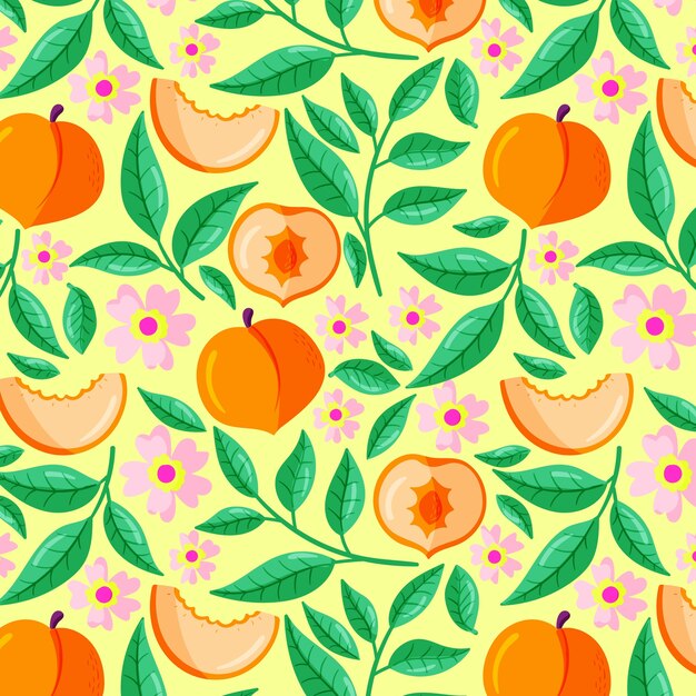 Ilustración de patrón floral y fruta de diseño plano