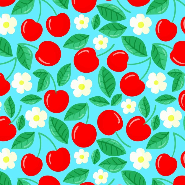 Ilustración de patrón floral y fruta de diseño plano