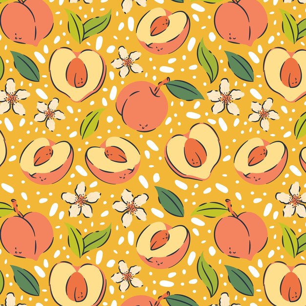 Ilustración de patrón floral y frutas dibujadas a mano