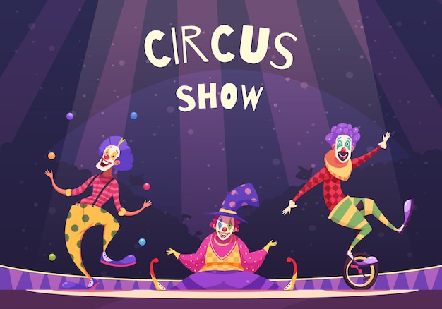 Ilustración de payasos de espectáculo de circo