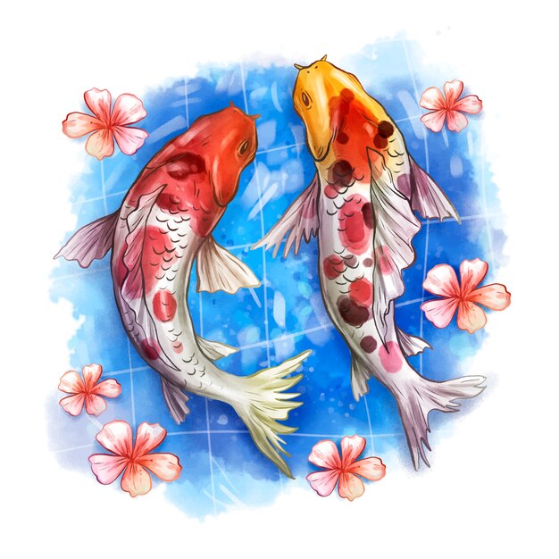 Ilustración de peces koi acuarela