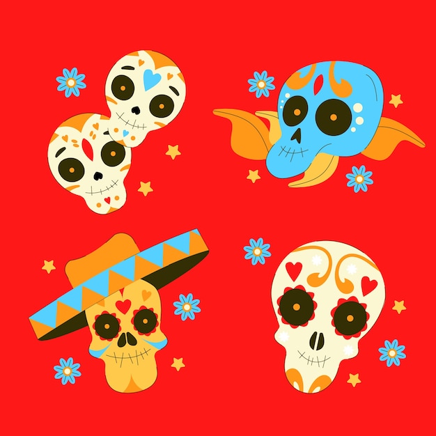 Vector gratuito ilustración de pegatinas de dia de muertos