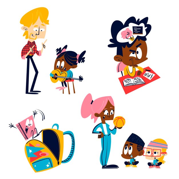Ilustración de pegatinas de educación de dibujos animados retro