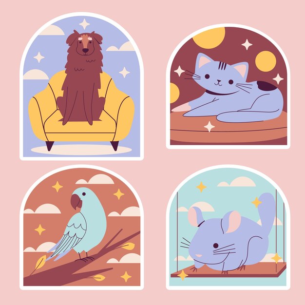 Ilustración de pegatinas de mascotas de estilo ingenuo