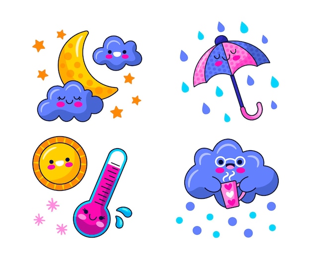 Ilustración de pegatinas meteorológicas kawaii