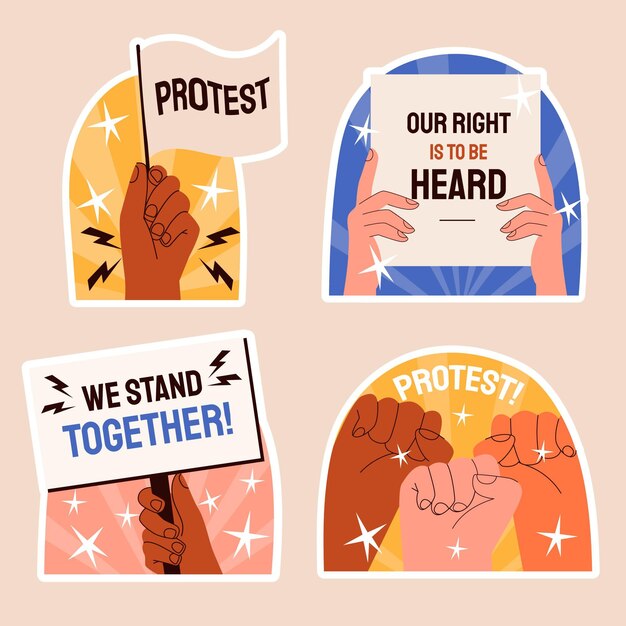 Ilustración de pegatinas de protesta ingenua