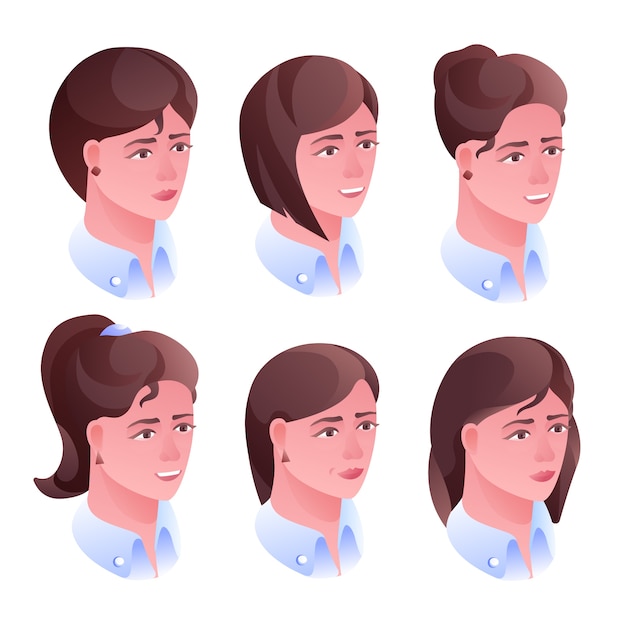 Vector gratuito ilustración de peinado de cabeza de mujer para el salón de peluquería o perfil de avatar en redes sociales