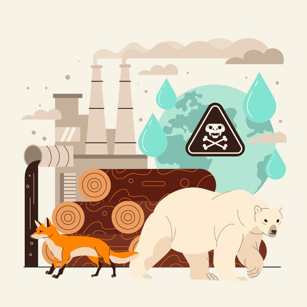 Ilustración de pérdida de biodiversidad dibujada a mano