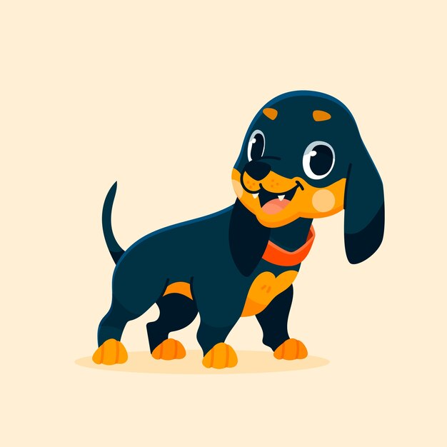 Ilustración de perro salchicha de dibujos animados dibujados a mano