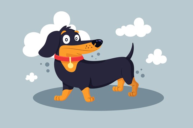 Ilustración de perro salchicha de dibujos animados dibujados a mano