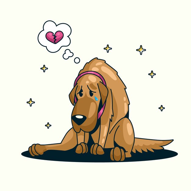 Ilustración de perro triste de dibujos animados dibujados a mano