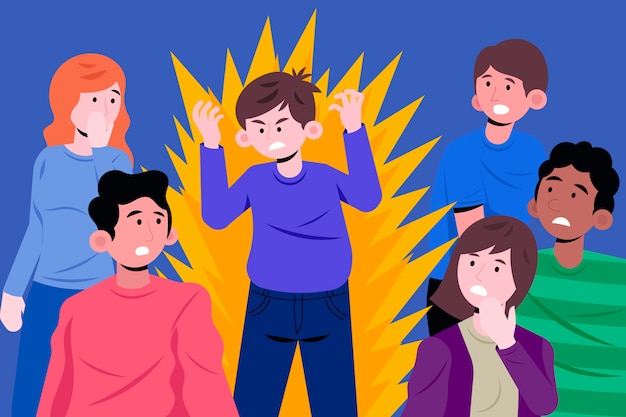 Ilustración de persona enojada en multitud