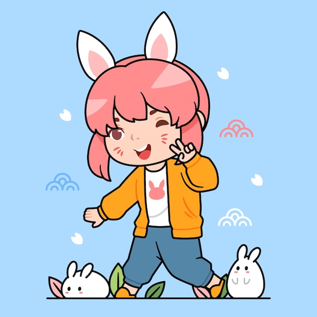 Ilustración de persona kawaii de diseño plano