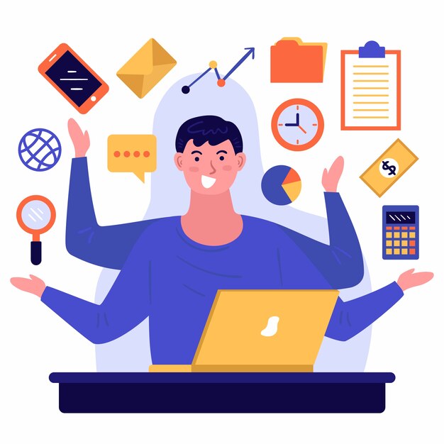 Ilustración de una persona multitarea