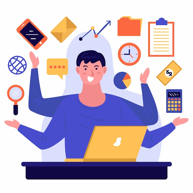 Ilustración de una persona multitarea