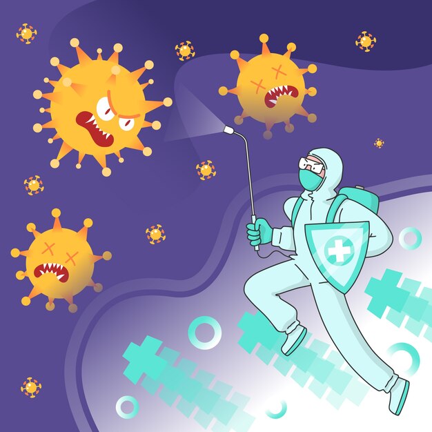 Ilustración de la persona que lucha contra el concepto de virus