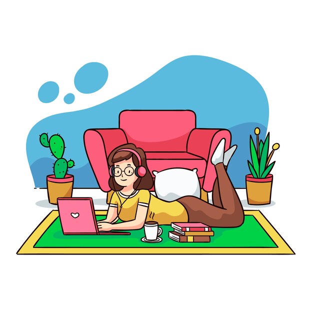 Ilustración de una persona que se relaja en casa