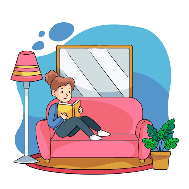 Ilustración de una persona que se relaja en casa